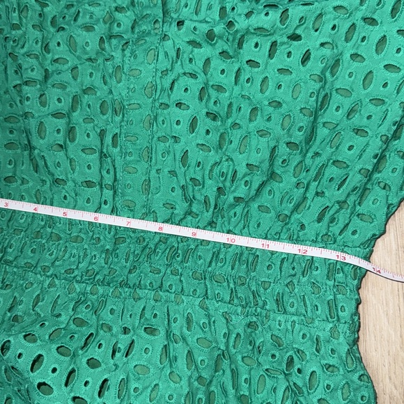 green Summer Short Dress V Neck Short Sleeve A Line Hollow Out Lace Ruffle - Picture 8 of 10